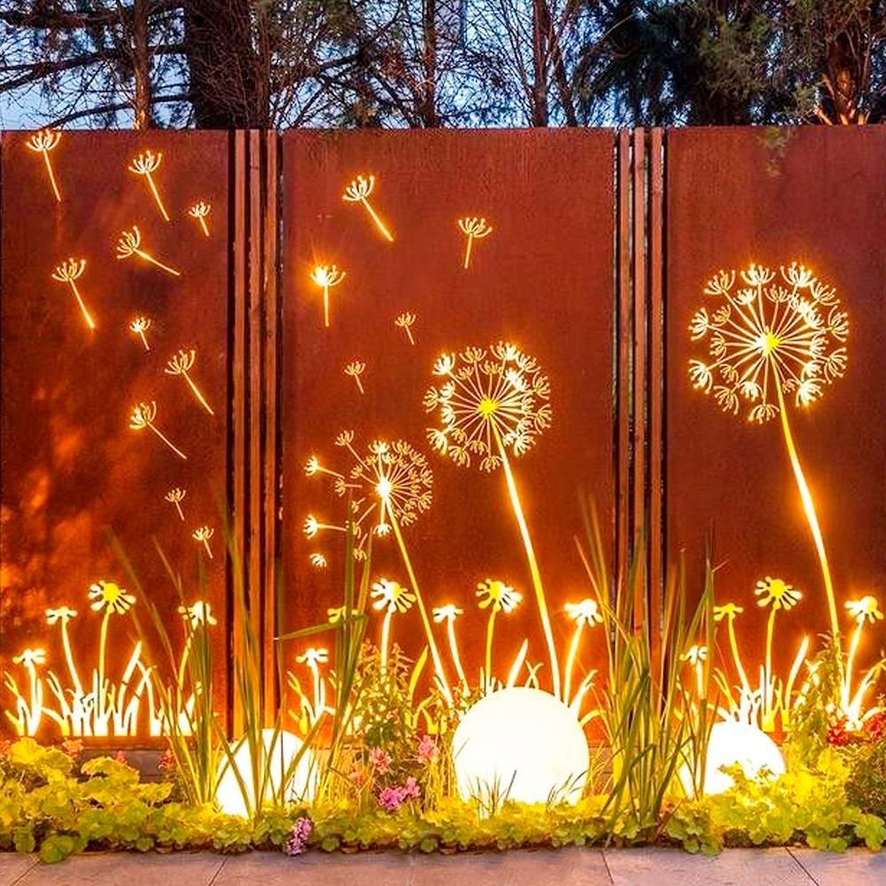 Декоративные элементы в стиле кортен в саду